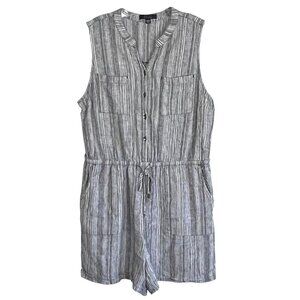 Kelly Renee Romper Drawstring Waist Size L Striped Sleeveless Linen-Blend EUC